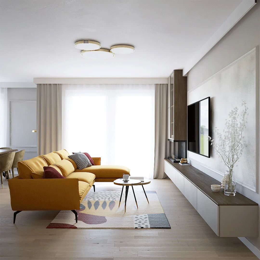 Prikaz dnevne sobe s pogledom prema prozoru