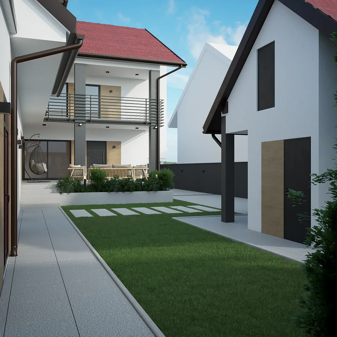 Prikaz travnjaka i eksterijera kuće u Vinkovcima 