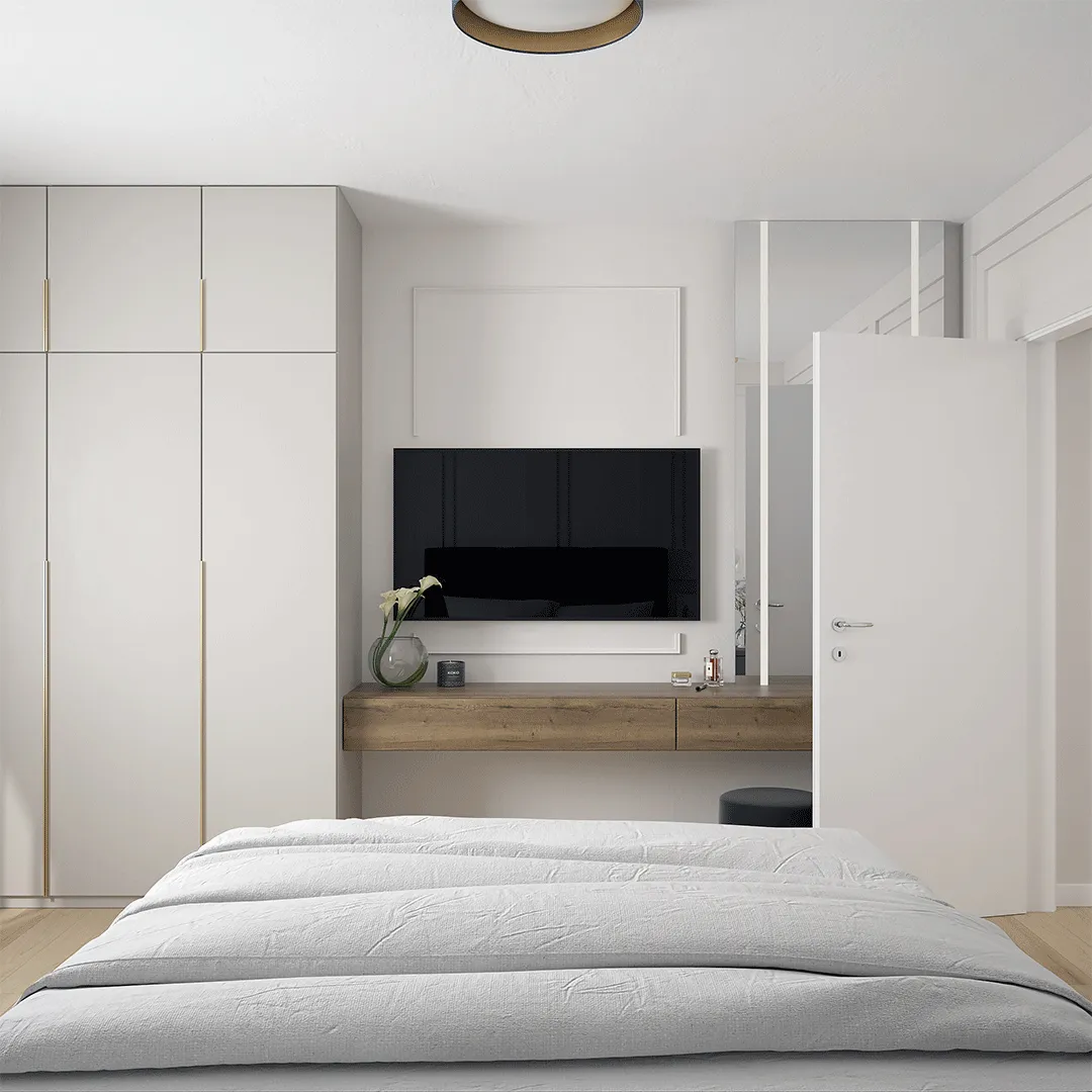 Prikaz spavaće sobe s pogledom na ormar