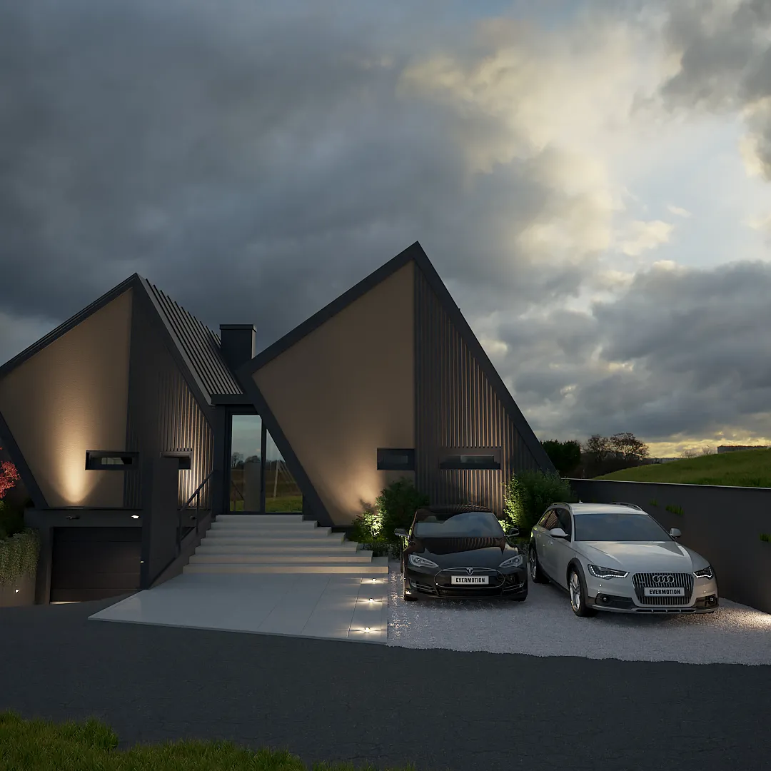 Noćni prikaz prednjeg dijela kuće za odmor