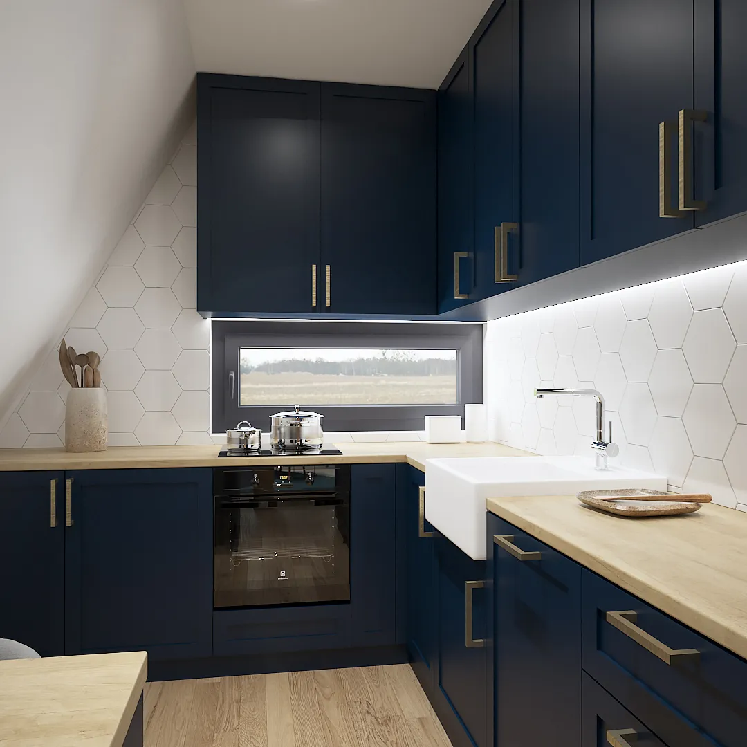 Prikaz tamnoplave kuhinje